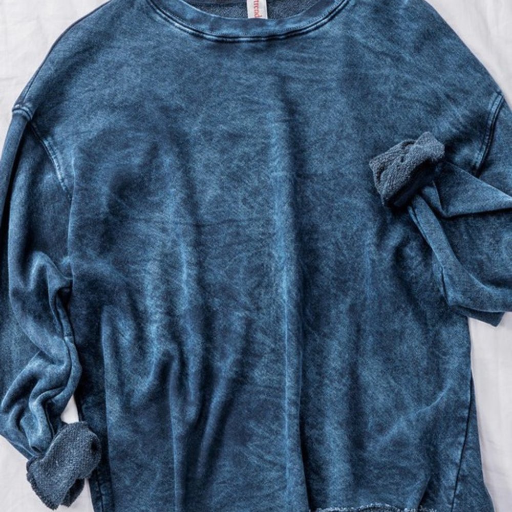 Navy French Terry Cropped Sweatshirt